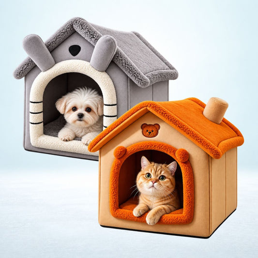 Soft Plush Dog & Cat House Bed – Comfortable Indoor Pet Cave with Removable Cushion for Small and Medium Pets