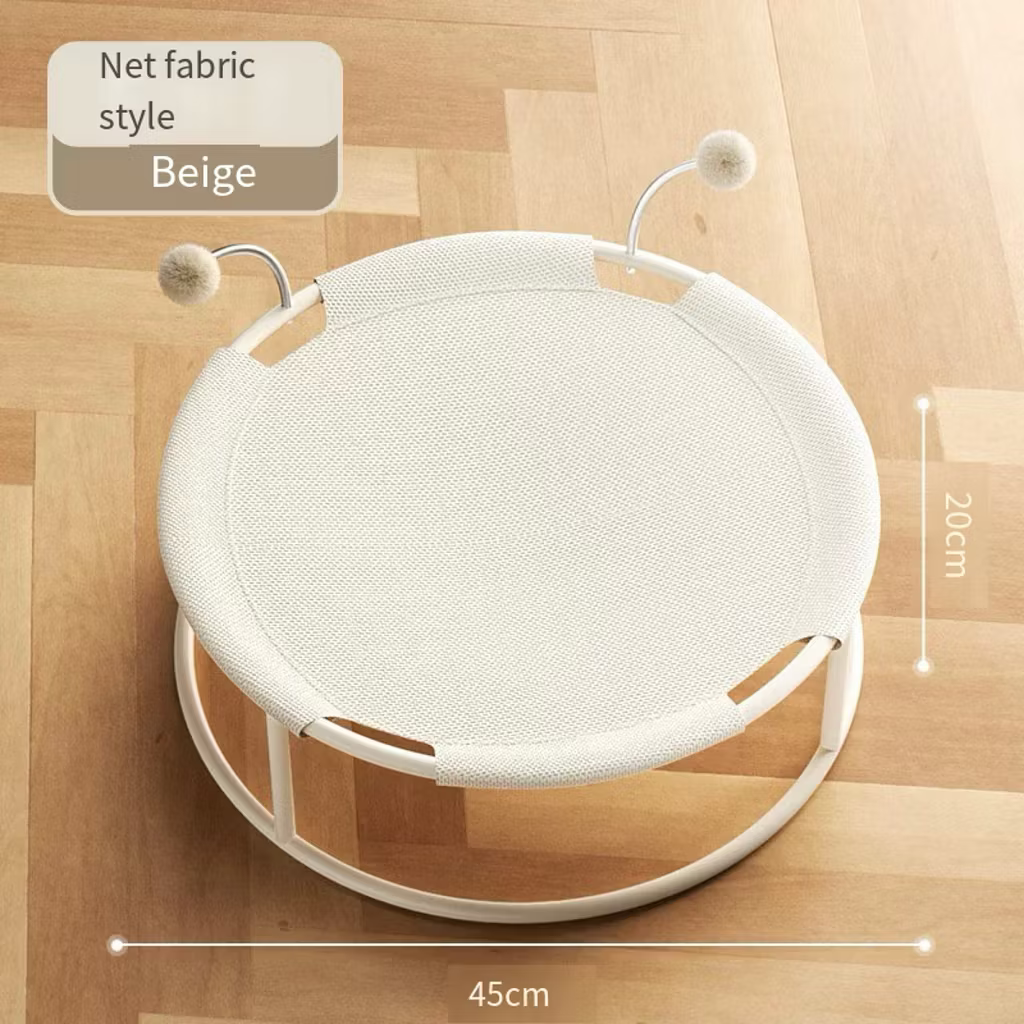 Cat Bed, All Seasons Universal Moisture-Proof Cat Hammock, Round Mesh Soft Breathable Mesh Fabric Pet Cat Trampoline(Mesh style Beige)