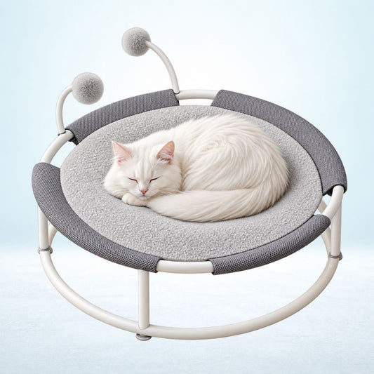 Cat Bed, All Seasons Universal Moisture-Proof Cat Hammock, Round Mesh Soft Breathable Mesh Fabric Pet Cat Trampoline(Mesh style Beige)