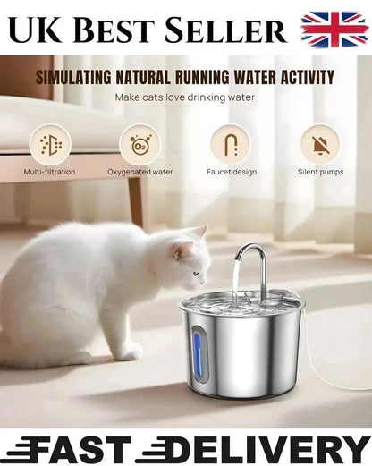 2.2L Cat Water Fountain for Drinking 304 Stainless Steel Cat Fountain Faucet