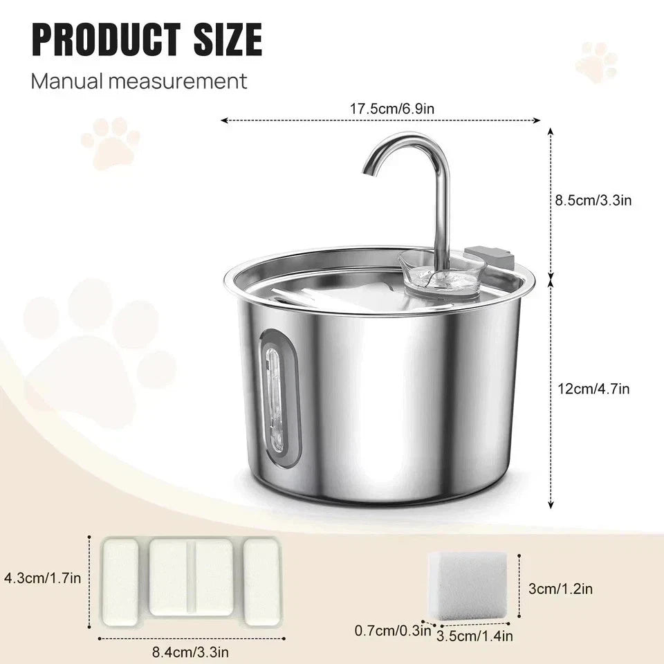 2.2L Cat Water Fountain for Drinking 304 Stainless Steel Cat Fountain Faucet