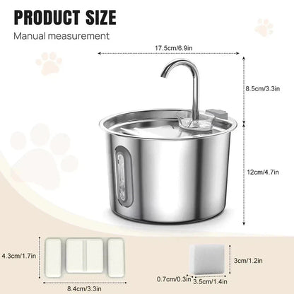 2.2L Cat Water Fountain for Drinking 304 Stainless Steel Cat Fountain Faucet