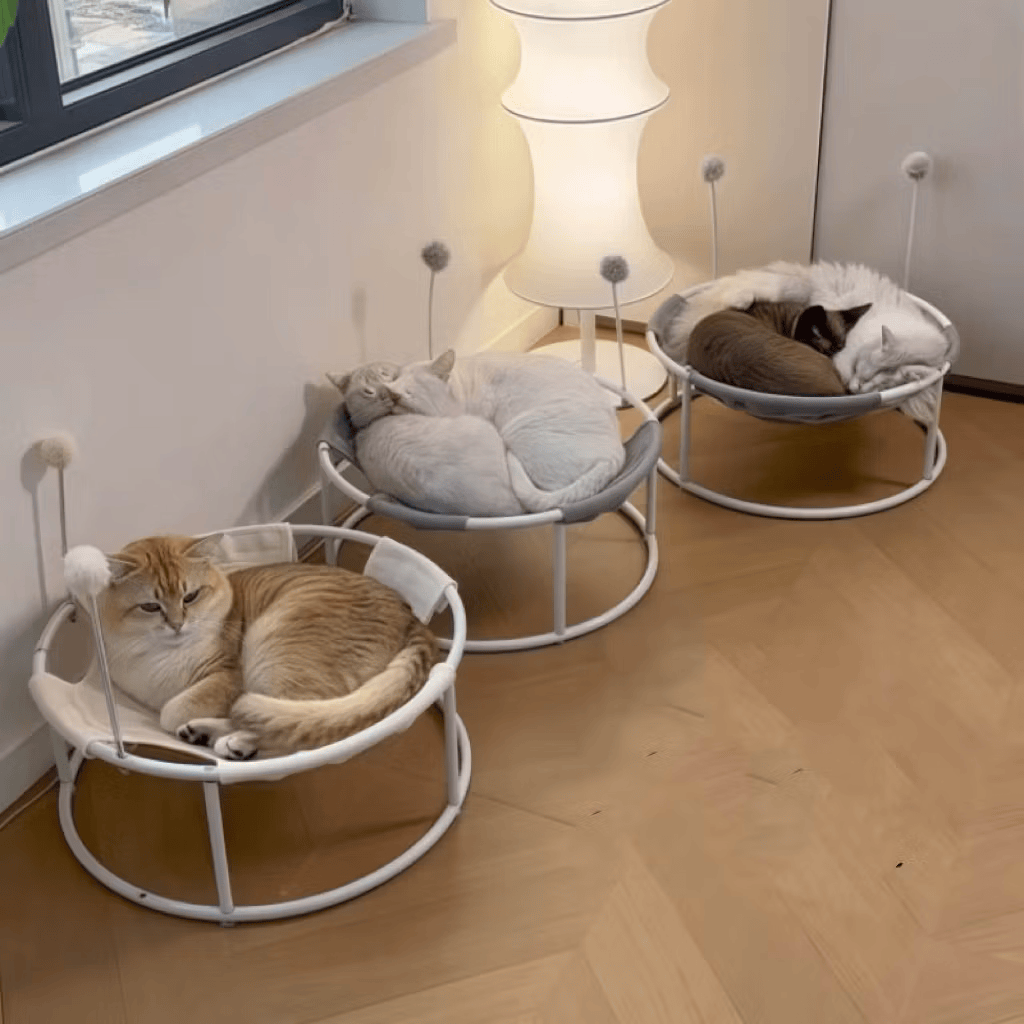 Cat Bed, All Seasons Universal Moisture-Proof Cat Hammock, Round Mesh Soft Breathable Mesh Fabric Pet Cat Trampoline(Mesh style Beige)