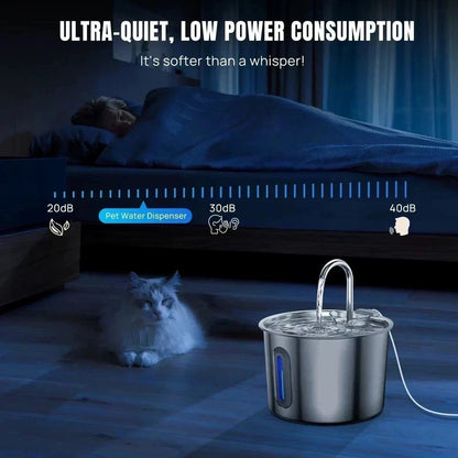 2.2L Cat Water Fountain for Drinking 304 Stainless Steel Cat Fountain Faucet