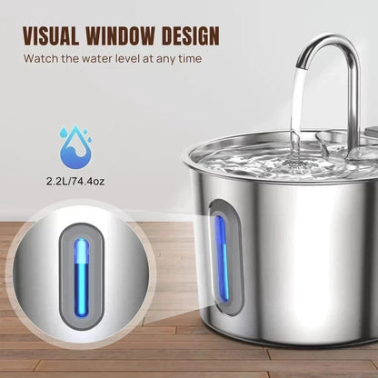 2.2L Cat Water Fountain for Drinking 304 Stainless Steel Cat Fountain Faucet