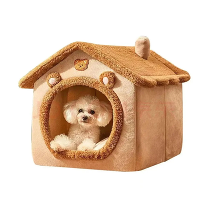 Soft Plush Dog & Cat House Bed – Comfortable Indoor Pet Cave with Removable Cushion for Small and Medium Pets