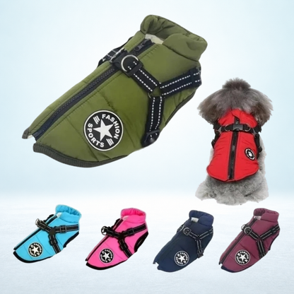 Dog Coat Waterproof With Harness Jacket Raincoat Winter Zip Coats Pet Hole Warm