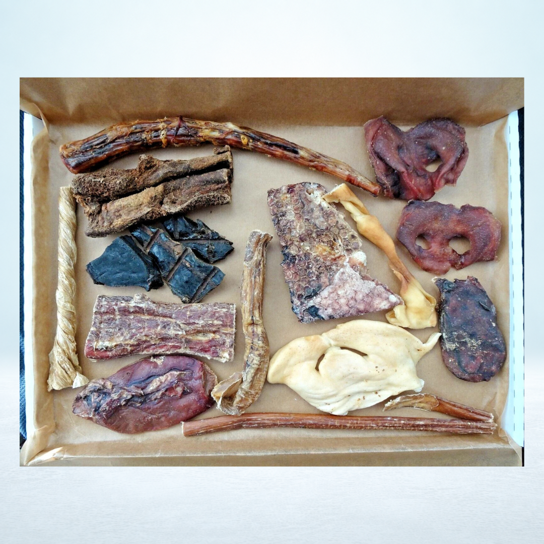 Natural Dog Treats – Ox Tails, Beef Liver, Buffalo Jerky & Lamb (Large Letterbox)