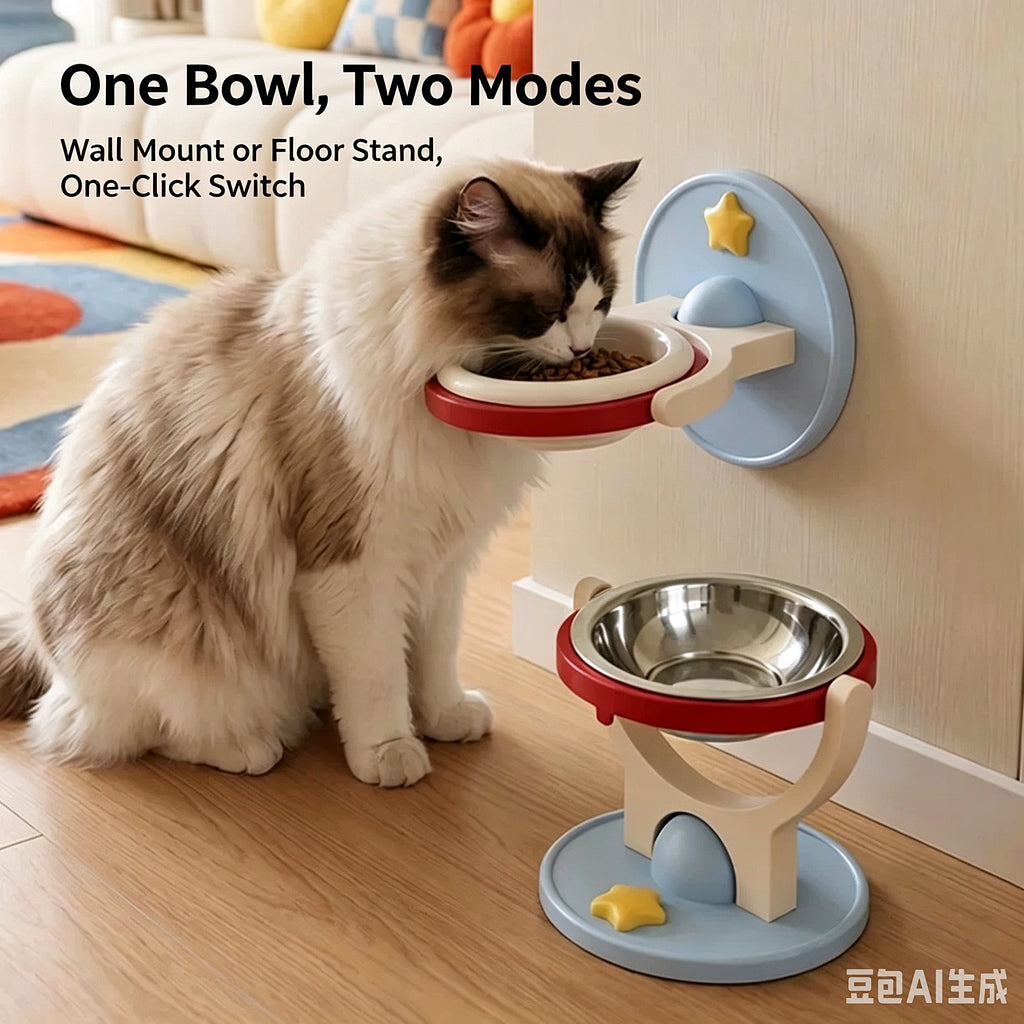 2-in-1 Wall Mounted & Elevated Cat Bowl