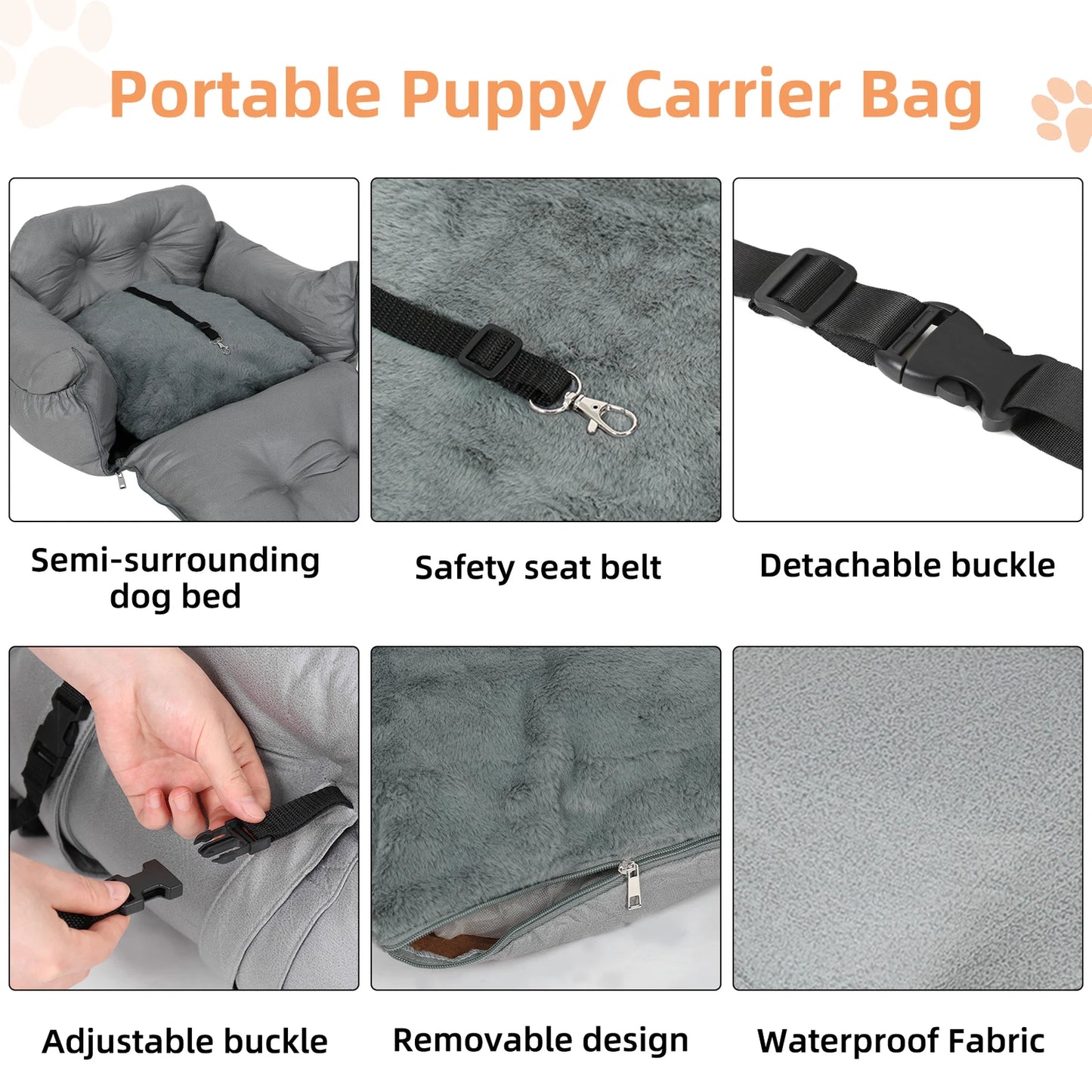 Large Pet Car Seat Dog Travel Bed Washable Semi-Closed Cotton Handle Safety Belt