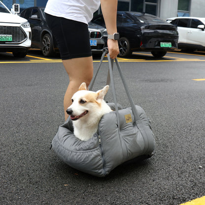 Large Pet Car Seat Dog Travel Bed Washable Semi-Closed Cotton Handle Safety Belt
