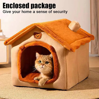 Soft Plush Dog & Cat House Bed – Comfortable Indoor Pet Cave with Removable Cushion for Small and Medium Pets