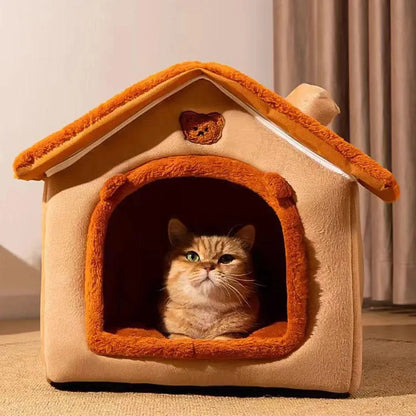 Soft Plush Dog & Cat House Bed – Comfortable Indoor Pet Cave with Removable Cushion for Small and Medium Pets