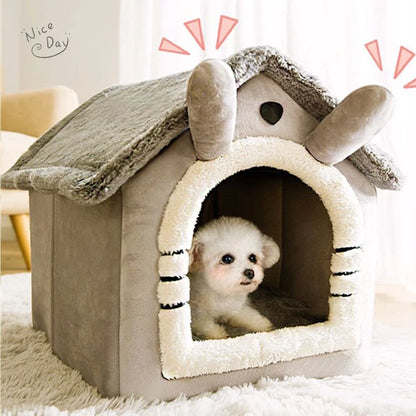 Soft Plush Dog & Cat House Bed – Comfortable Indoor Pet Cave with Removable Cushion for Small and Medium Pets