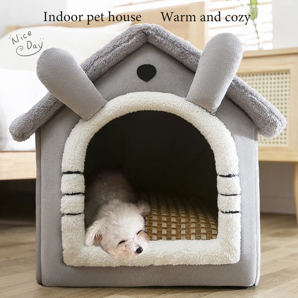 Soft Plush Dog & Cat House Bed – Comfortable Indoor Pet Cave with Removable Cushion for Small and Medium Pets