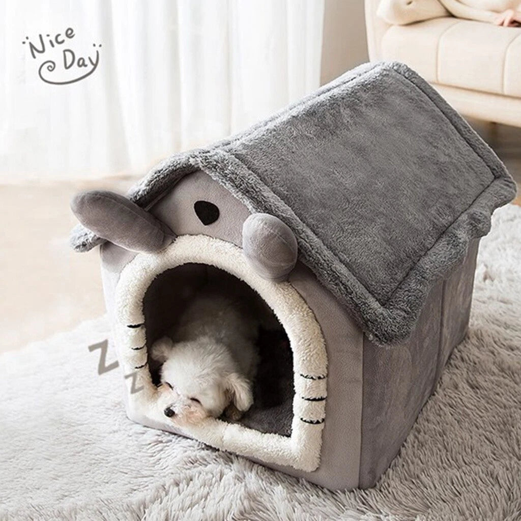 Soft Plush Dog & Cat House Bed – Comfortable Indoor Pet Cave with Removable Cushion for Small and Medium Pets