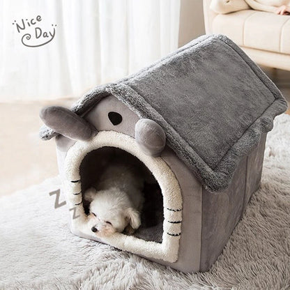 Soft Plush Dog & Cat House Bed – Comfortable Indoor Pet Cave with Removable Cushion for Small and Medium Pets