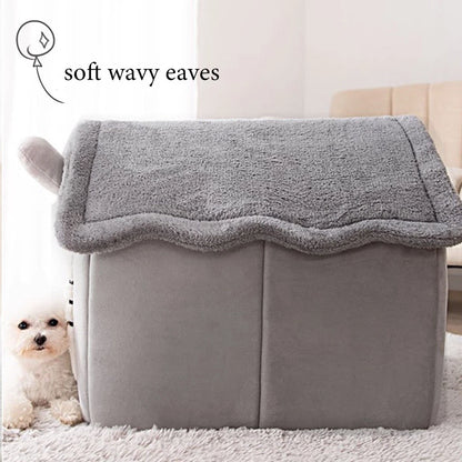 Soft Plush Dog & Cat House Bed – Comfortable Indoor Pet Cave with Removable Cushion for Small and Medium Pets