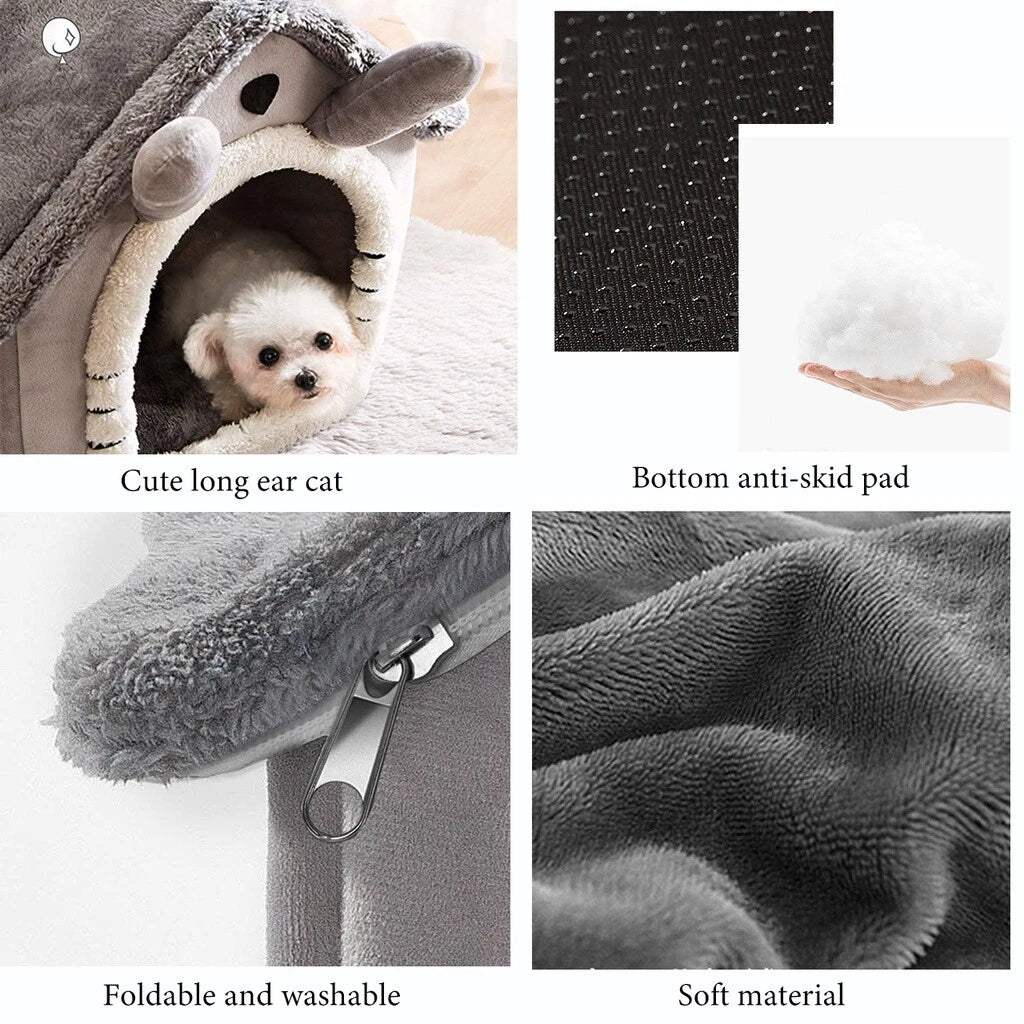 Soft Plush Dog & Cat House Bed – Comfortable Indoor Pet Cave with Removable Cushion for Small and Medium Pets