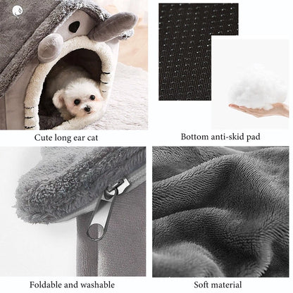 Soft Plush Dog & Cat House Bed – Comfortable Indoor Pet Cave with Removable Cushion for Small and Medium Pets