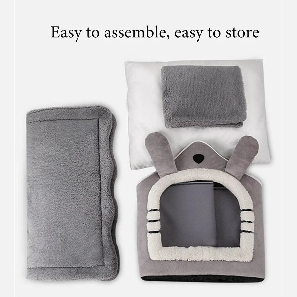 Soft Plush Dog & Cat House Bed – Comfortable Indoor Pet Cave with Removable Cushion for Small and Medium Pets