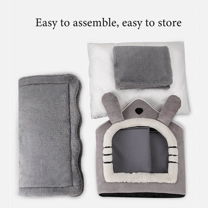 Soft Plush Dog & Cat House Bed – Comfortable Indoor Pet Cave with Removable Cushion for Small and Medium Pets