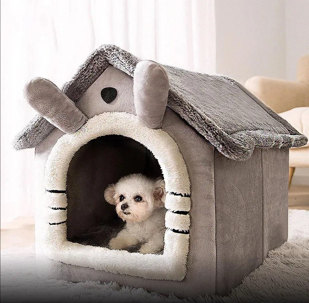 Soft Plush Dog & Cat House Bed – Comfortable Indoor Pet Cave with Removable Cushion for Small and Medium Pets