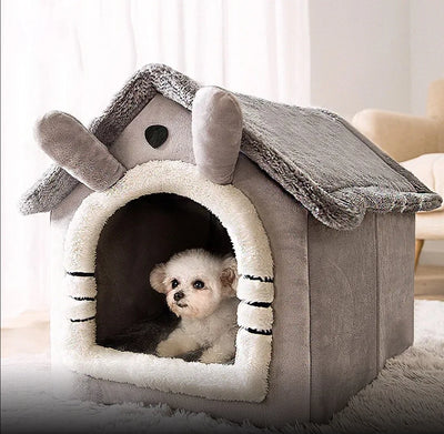 Soft Plush Dog & Cat House Bed – Comfortable Indoor Pet Cave with Removable Cushion for Small and Medium Pets