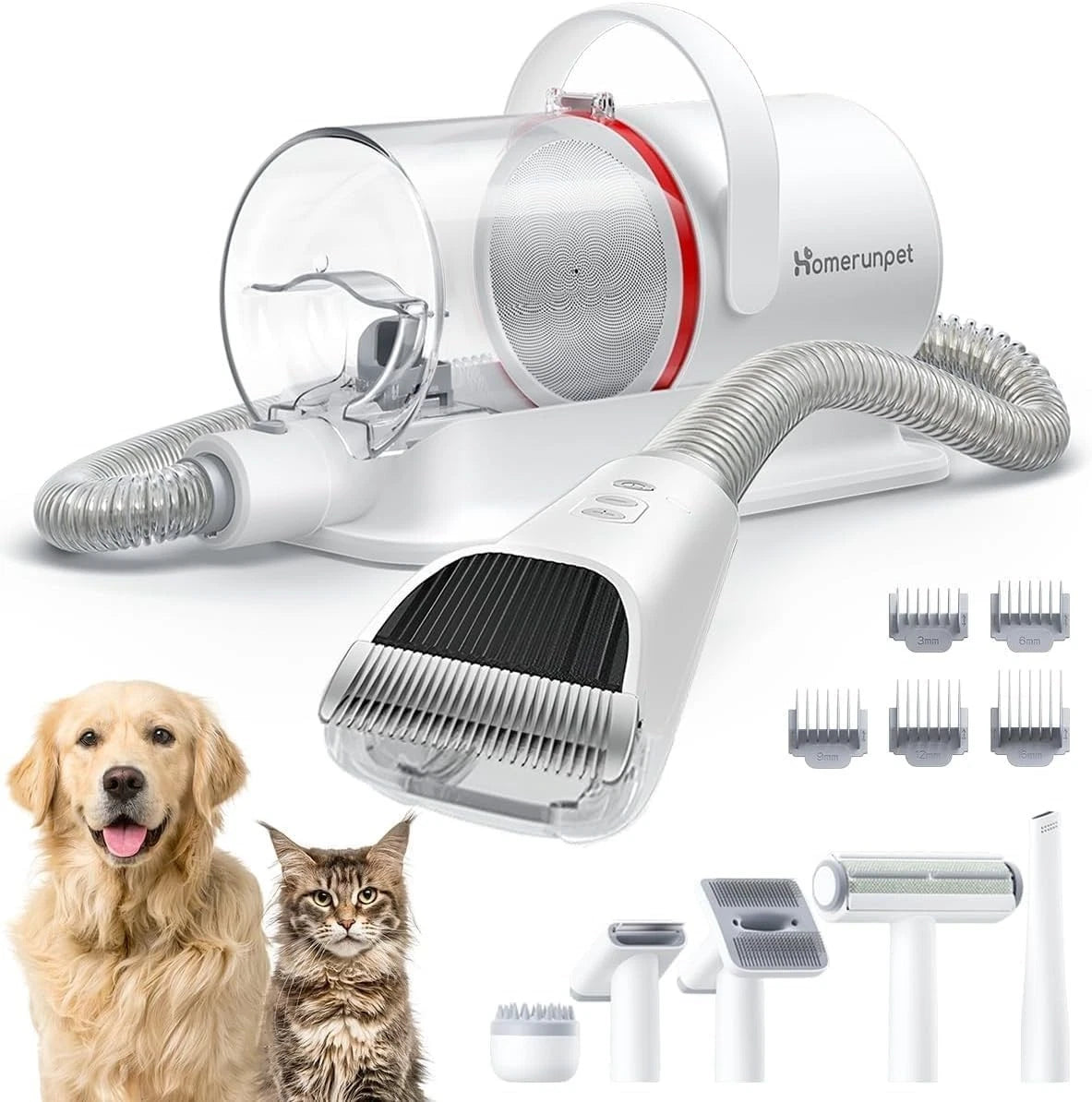 HomeRunPet Ultra Quiet Pet Vacuum HC15 6 Tool Grooming Kit Anti Shedding White