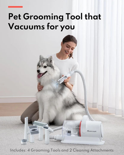HomeRunPet Ultra Quiet Pet Vacuum HC15 6 Tool Grooming Kit Anti Shedding White