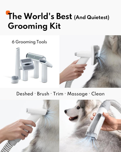 HomeRunPet Ultra Quiet Pet Vacuum HC15 6 Tool Grooming Kit Anti Shedding White