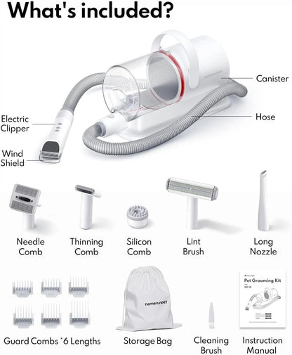 HomeRunPet Ultra Quiet Pet Vacuum HC15 6 Tool Grooming Kit Anti Shedding White