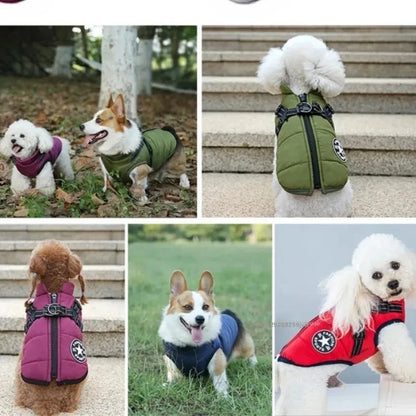 Dog Coat Waterproof With Harness Jacket Raincoat Winter Zip Coats Pet Hole Warm
