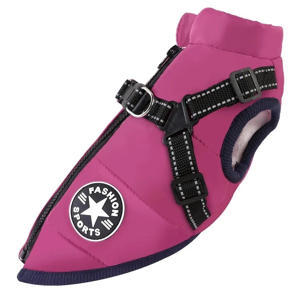 Dog Coat Waterproof With Harness Jacket Raincoat Winter Zip Coats Pet Hole Warm