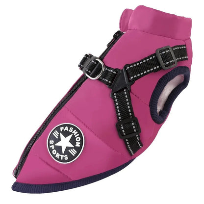 Dog Coat Waterproof With Harness Jacket Raincoat Winter Zip Coats Pet Hole Warm