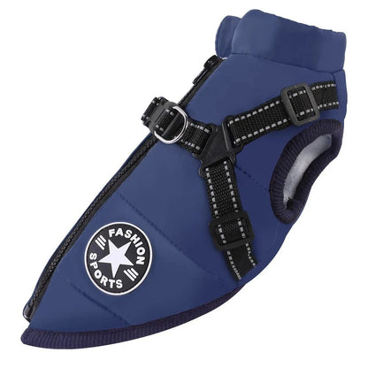 Dog Coat Waterproof With Harness Jacket Raincoat Winter Zip Coats Pet Hole Warm