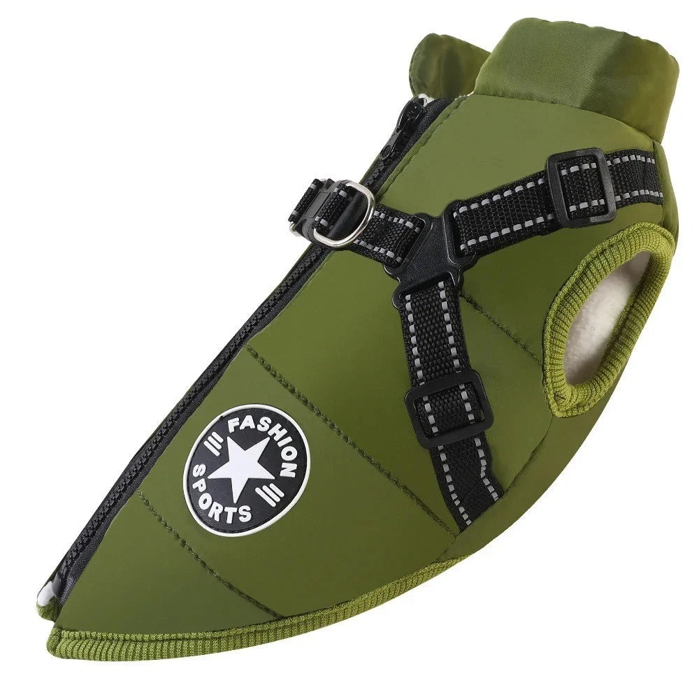 Dog Coat Waterproof With Harness Jacket Raincoat Winter Zip Coats Pet Hole Warm