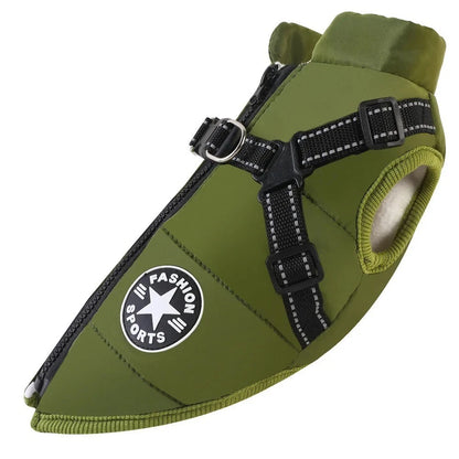 Dog Coat Waterproof With Harness Jacket Raincoat Winter Zip Coats Pet Hole Warm